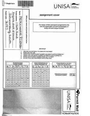 TAM2601 - Notes - MAT1503 - Unisa - Studocu