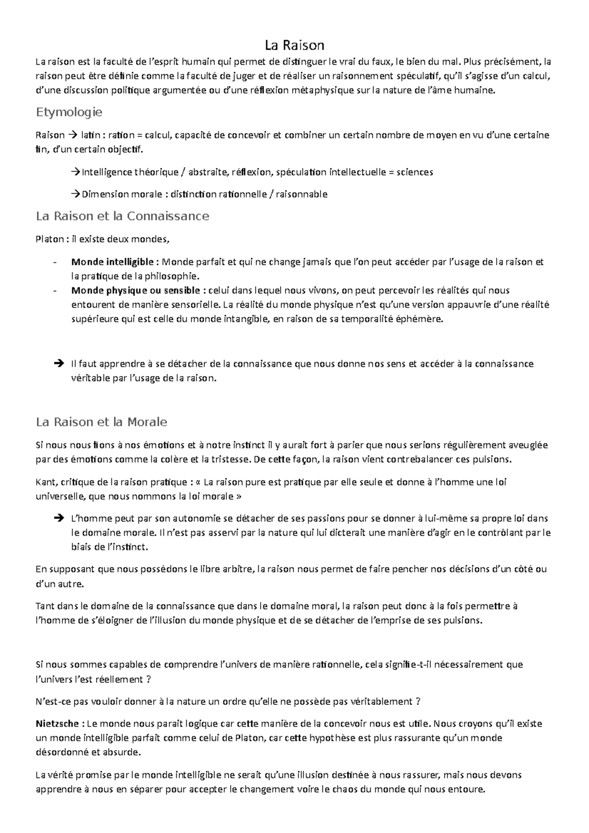 11. La raison - Fiches pour le bac concises et précises - La Raison La ...