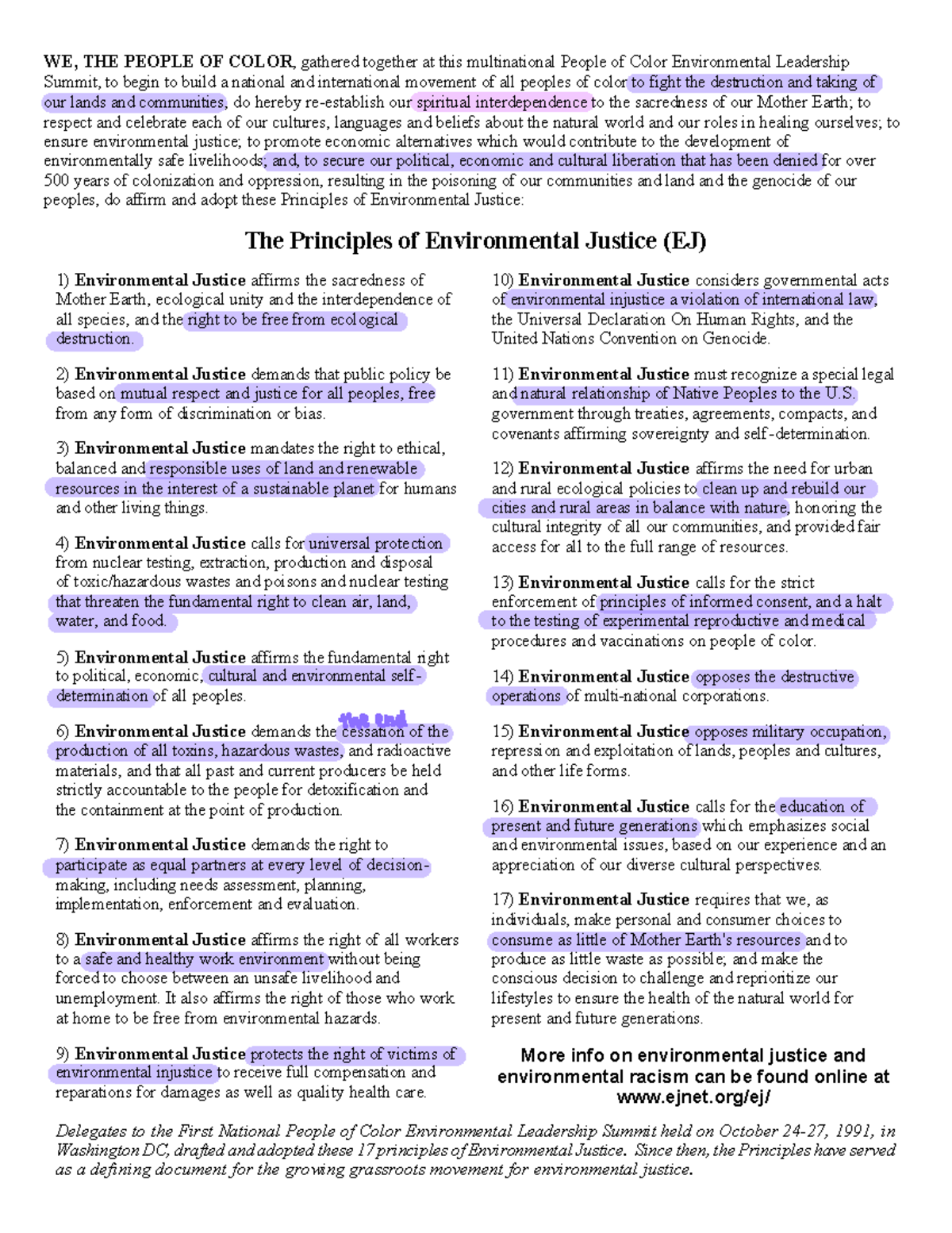 Principles of Environmental Justice for People of Color Studocu