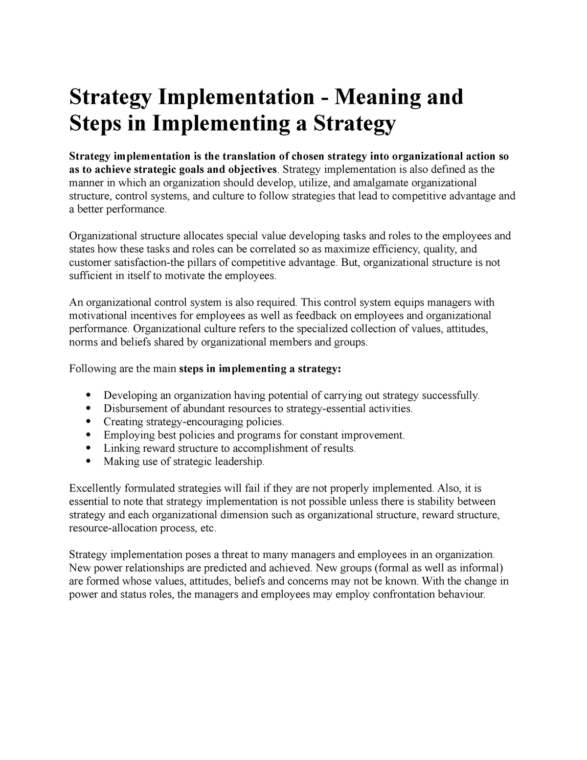 Strategy Implementation - Strategy Implementation Is Also Defined As ...