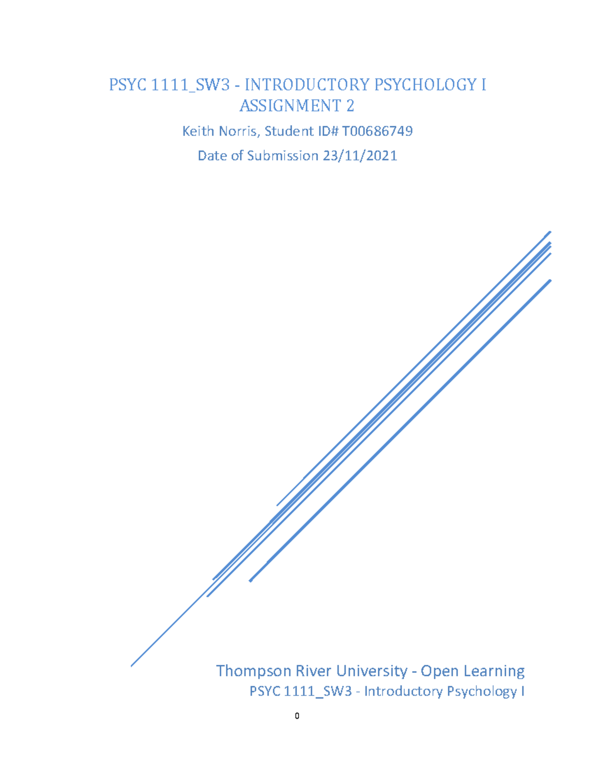Psych 1111 Introduction to Psychology Assignment 2 - Thompson River ...