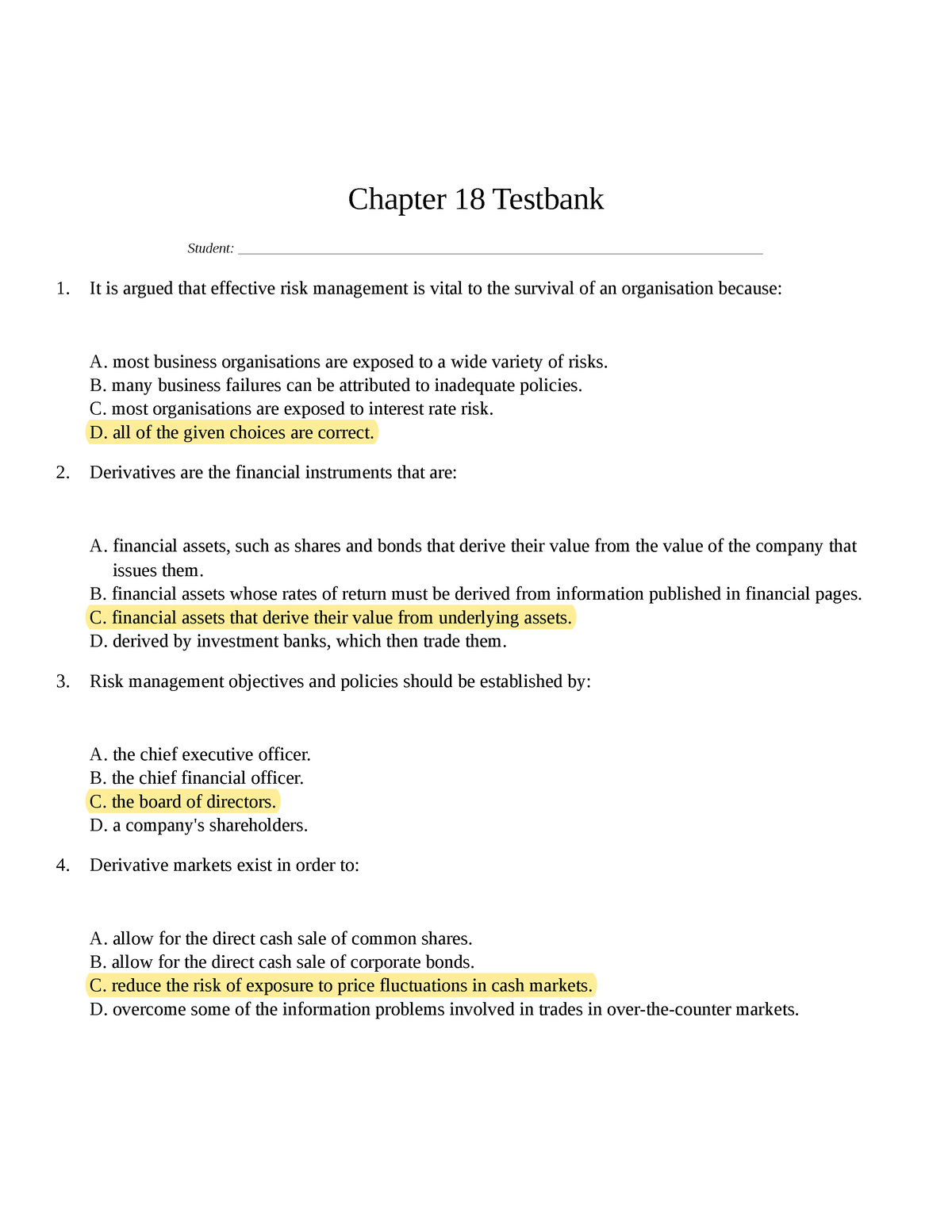 Chapter 18 Testbank - Notes - Chapter 18 Testbank Student: - Studocu