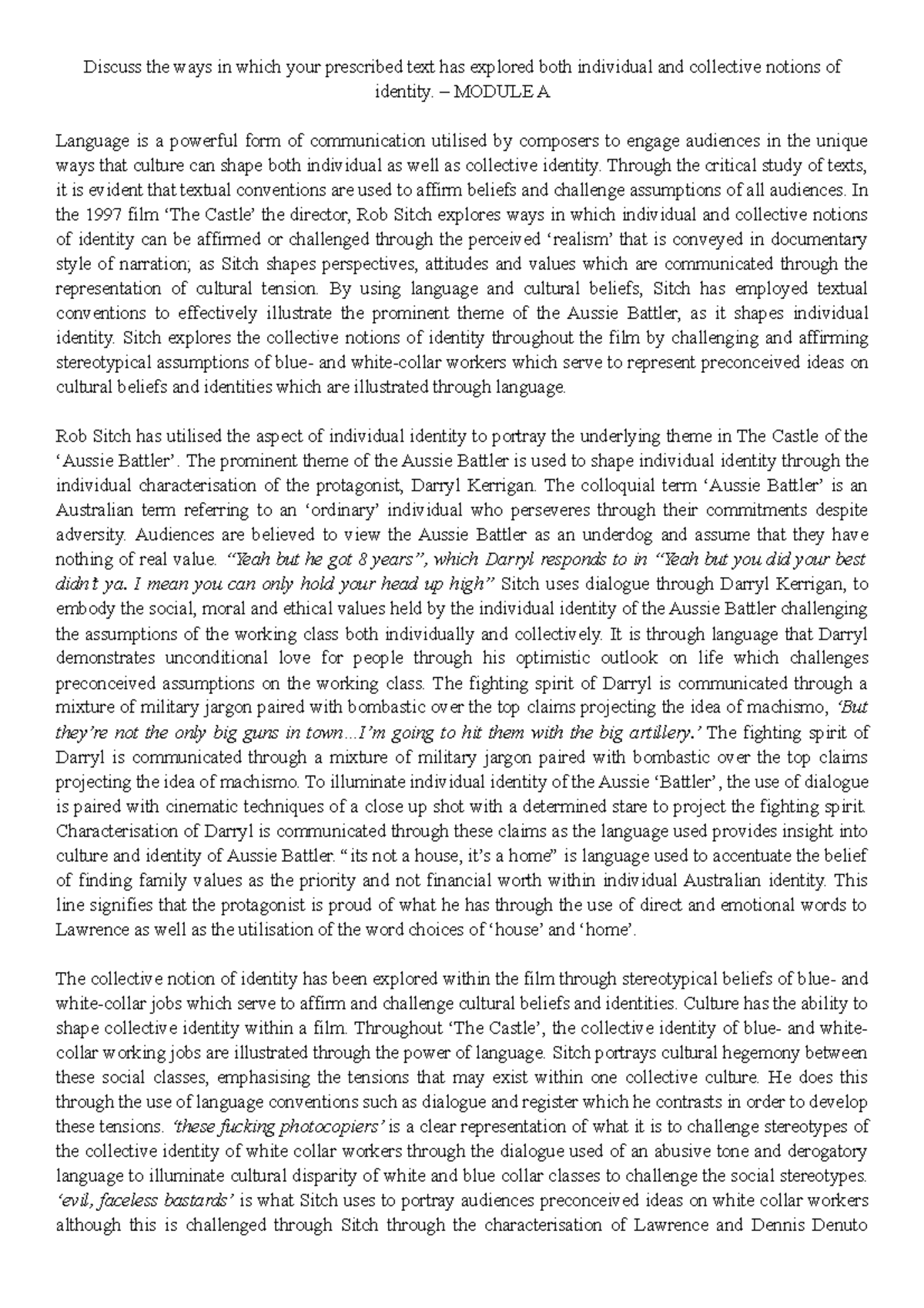 English standard hsc Discuss the ways in which your prescribed text