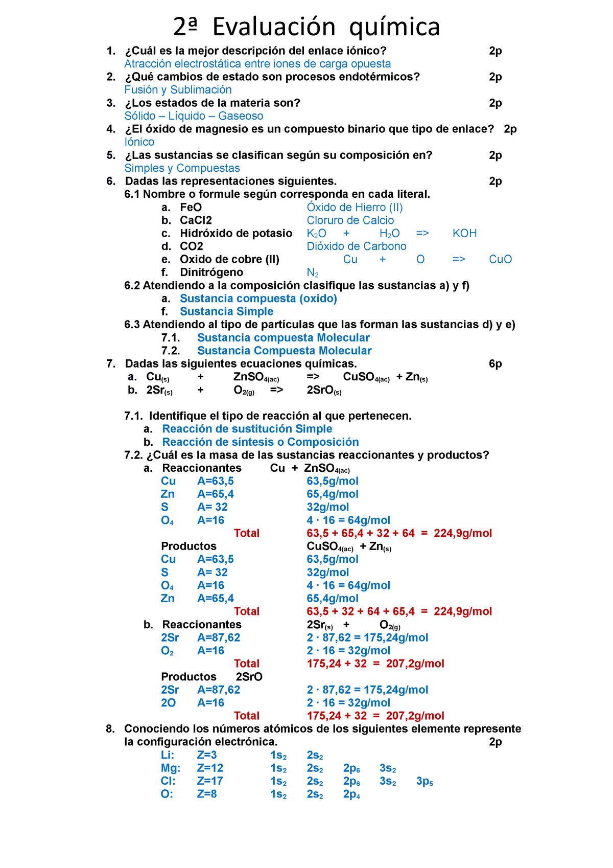 Evaluación 2 - Examen De Quimica - 2ª Evaluación Química ¿Cuál Es La ...