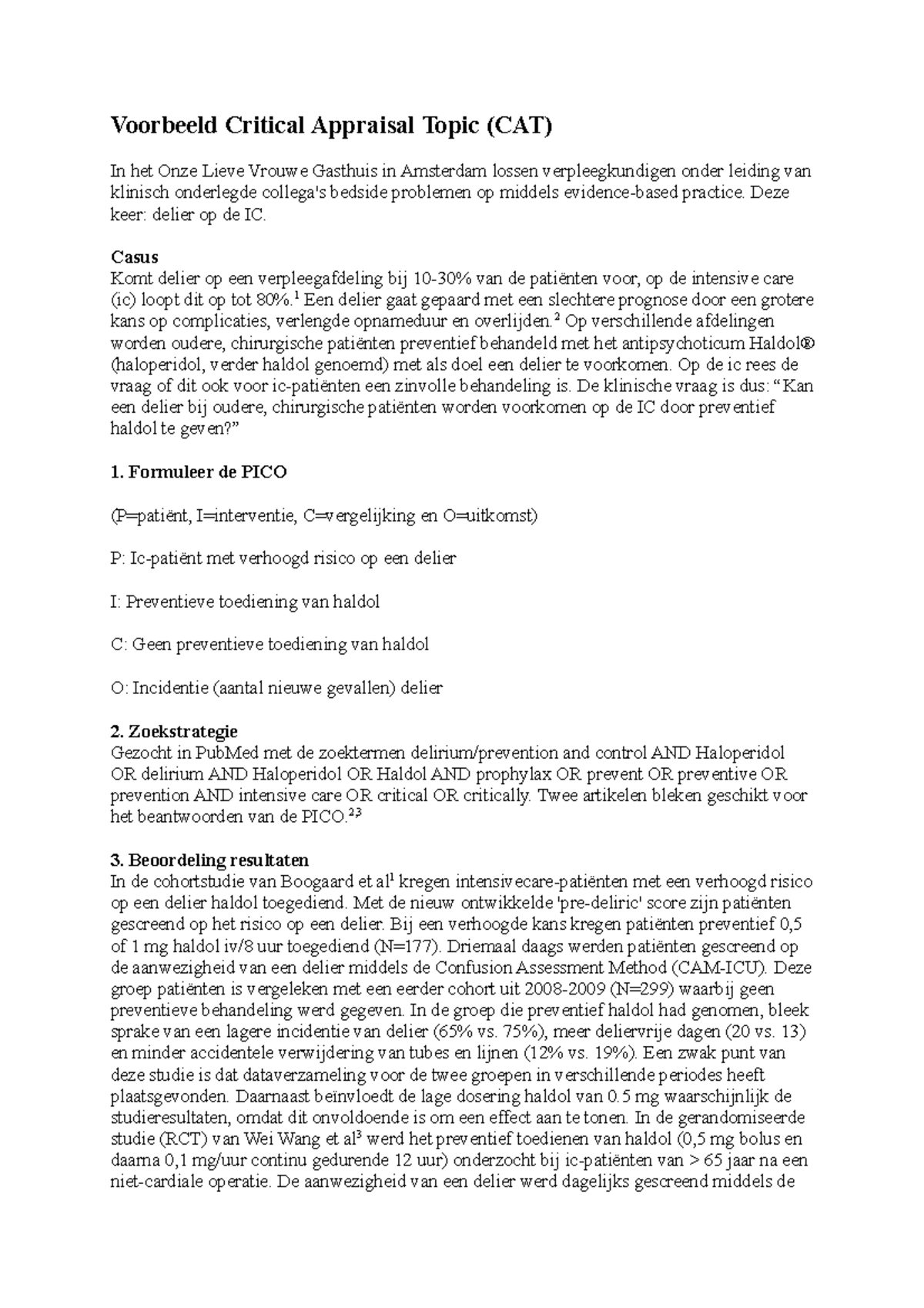 Studeersnel Voorbeeld Critical Appraisal Topic2(1) Voorbeeld Critical Appraisal Topic (CAT