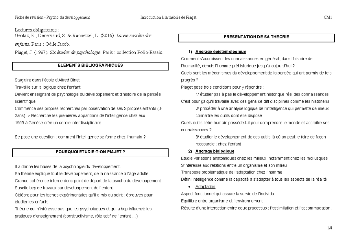 Cm1 - Introduction à La Théorie De Piaget - Lectures Obligatoires 