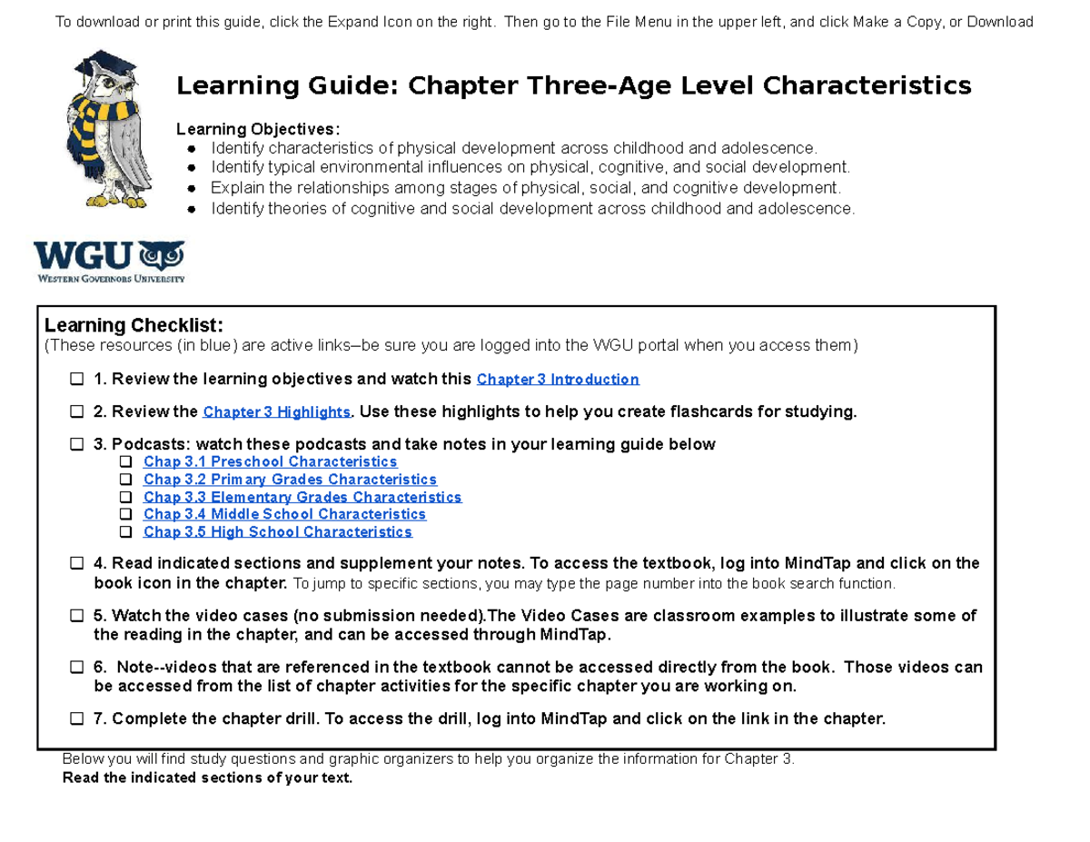 Chapter 03 Learning Guide - To download or print this guide, click the  Expand Icon on the right. - StuDocu