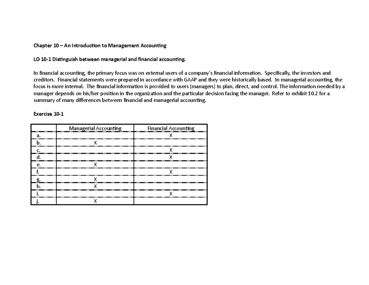 Chapter 10 Notes - Chapter 10 An Introduction to Management Accounting ...