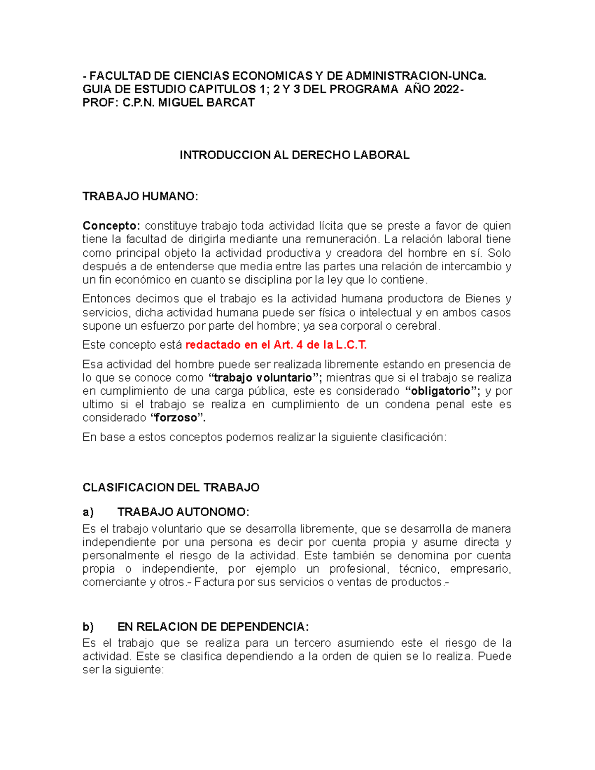 Derecho Laboral Introduccion unidad 1 2 3 contador - FACULTAD DE ...