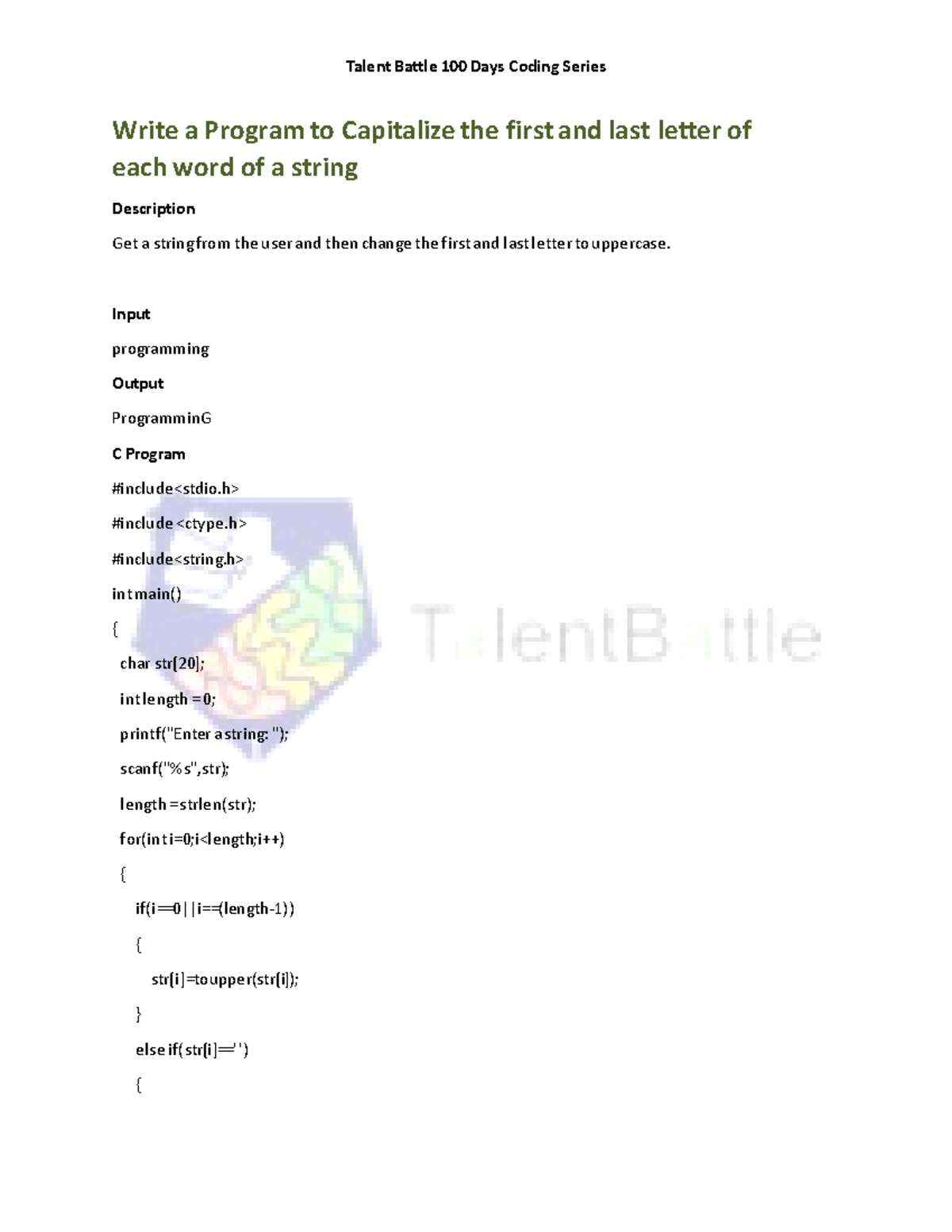 Day 36 Coding Solutions - Write a Program to Capitalize the first and ...