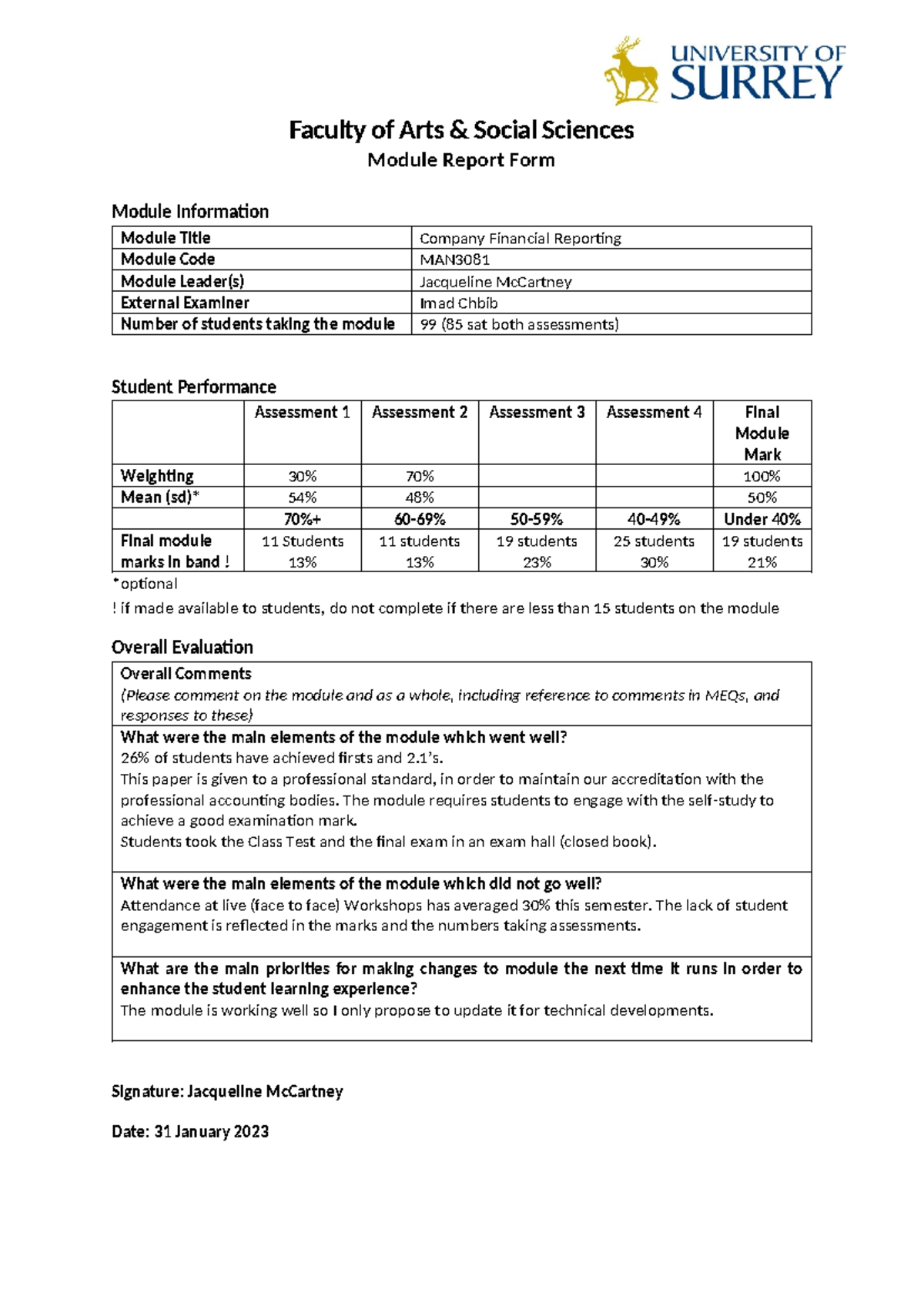 Module report form MAN 3081Jan2023 - Faculty of Arts & Social Sciences ...