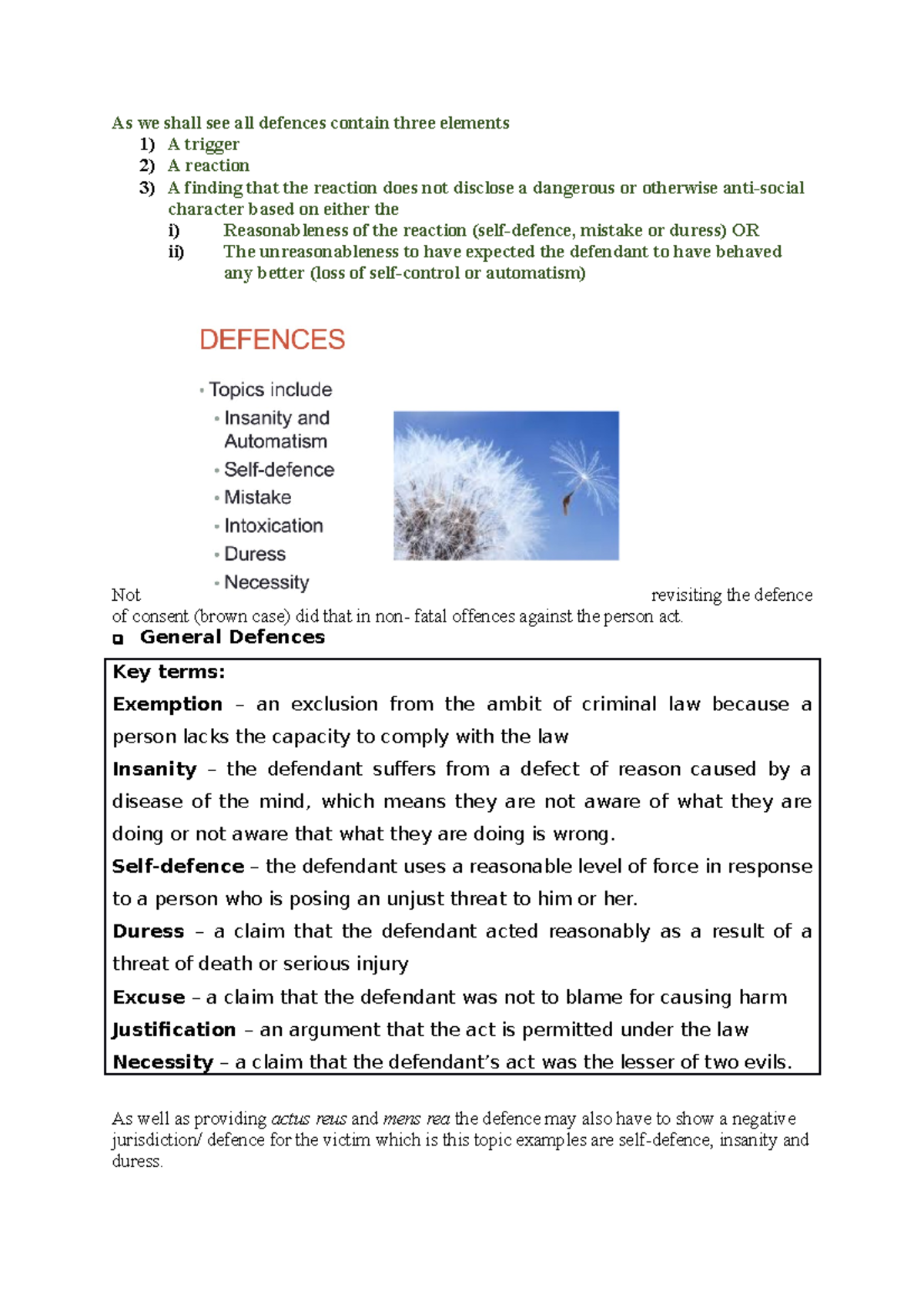 Defences lectures - As we shall see all defences contain three elements ...