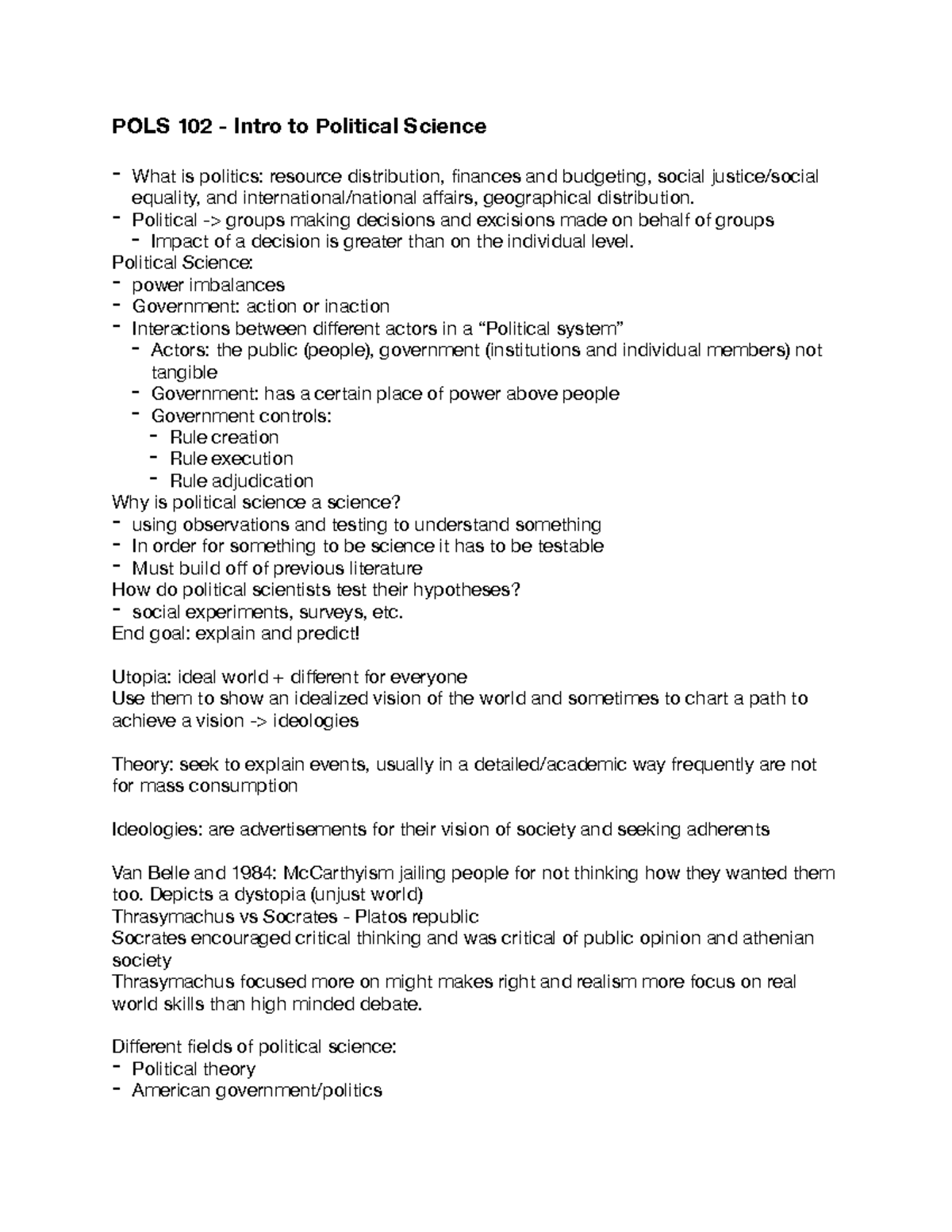 POLY SCI Unit 1 - Boyd; Unit 1 - POLS 102 - Intro to Political Science ...