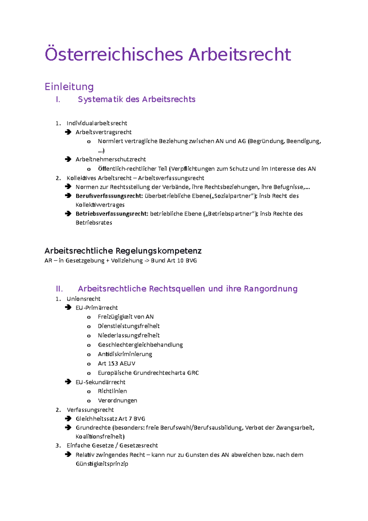 Österreichisches Arbeitsrecht - Zusammenfassung - Österreichisches ...