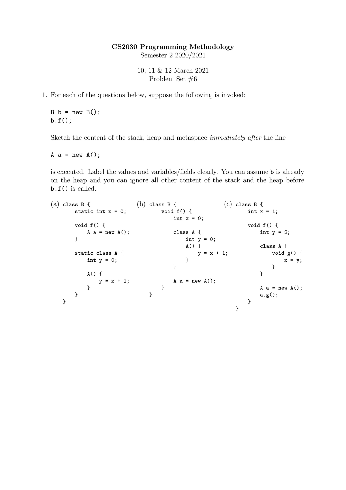 Recitation 06 - CS2030 Programming Methodology Semester 2 2020/ 10, 11 ...