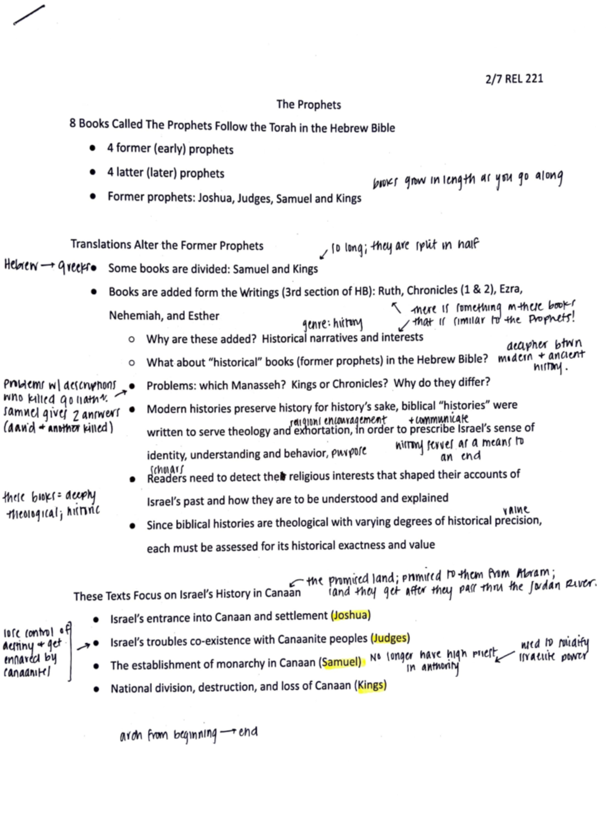 The Prophets Lecture Notes - 2/7 REL 221 The Prophets 8 Books Called ...