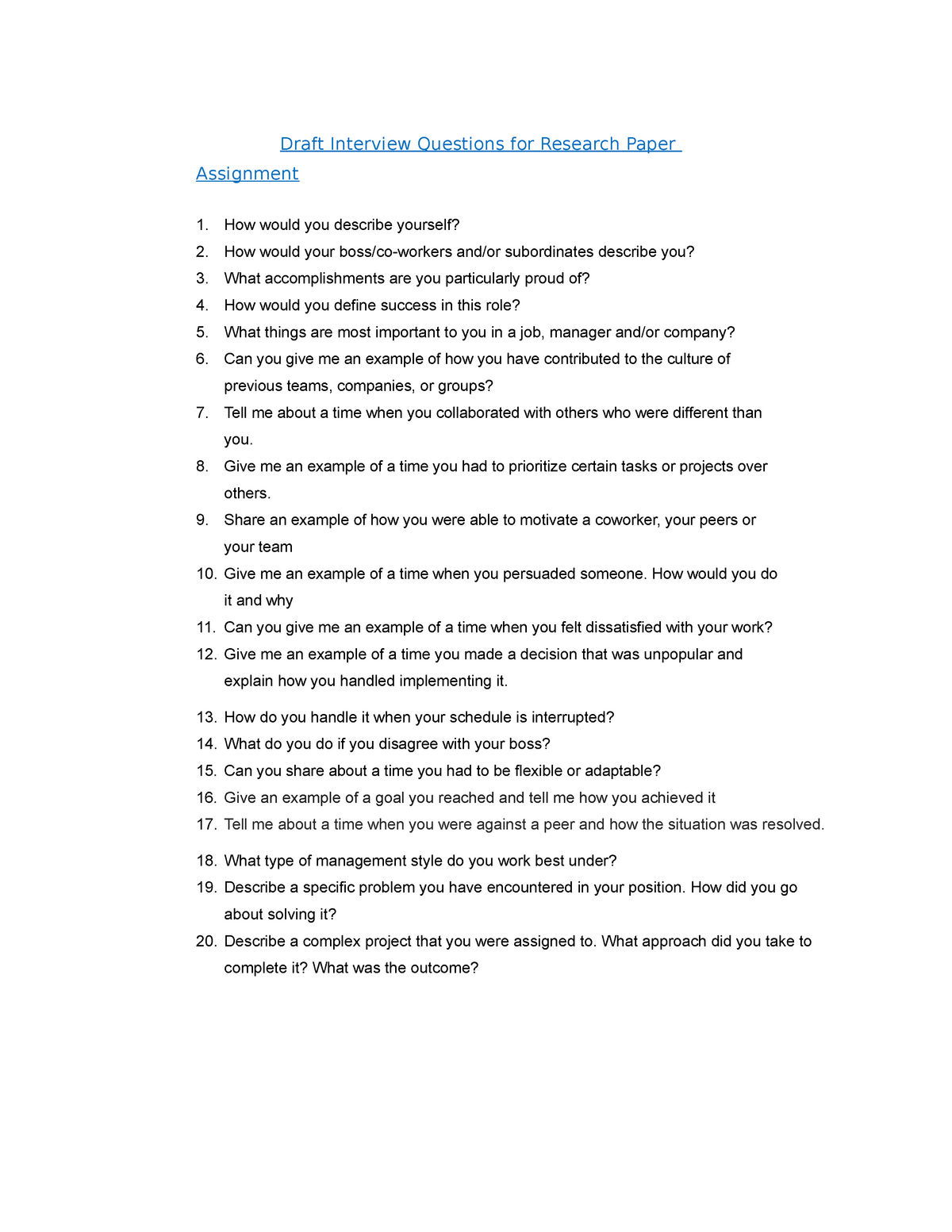 organizational behavior assignment questions