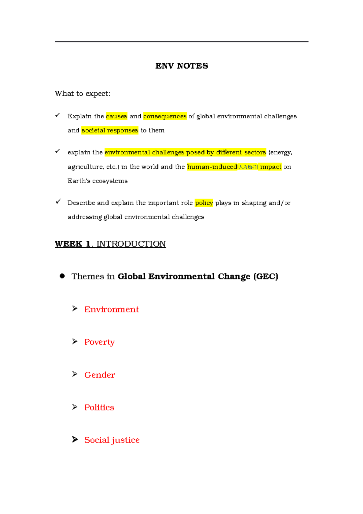 ENV climate change - ENV NOTES What to expect: Explain the causes and ...