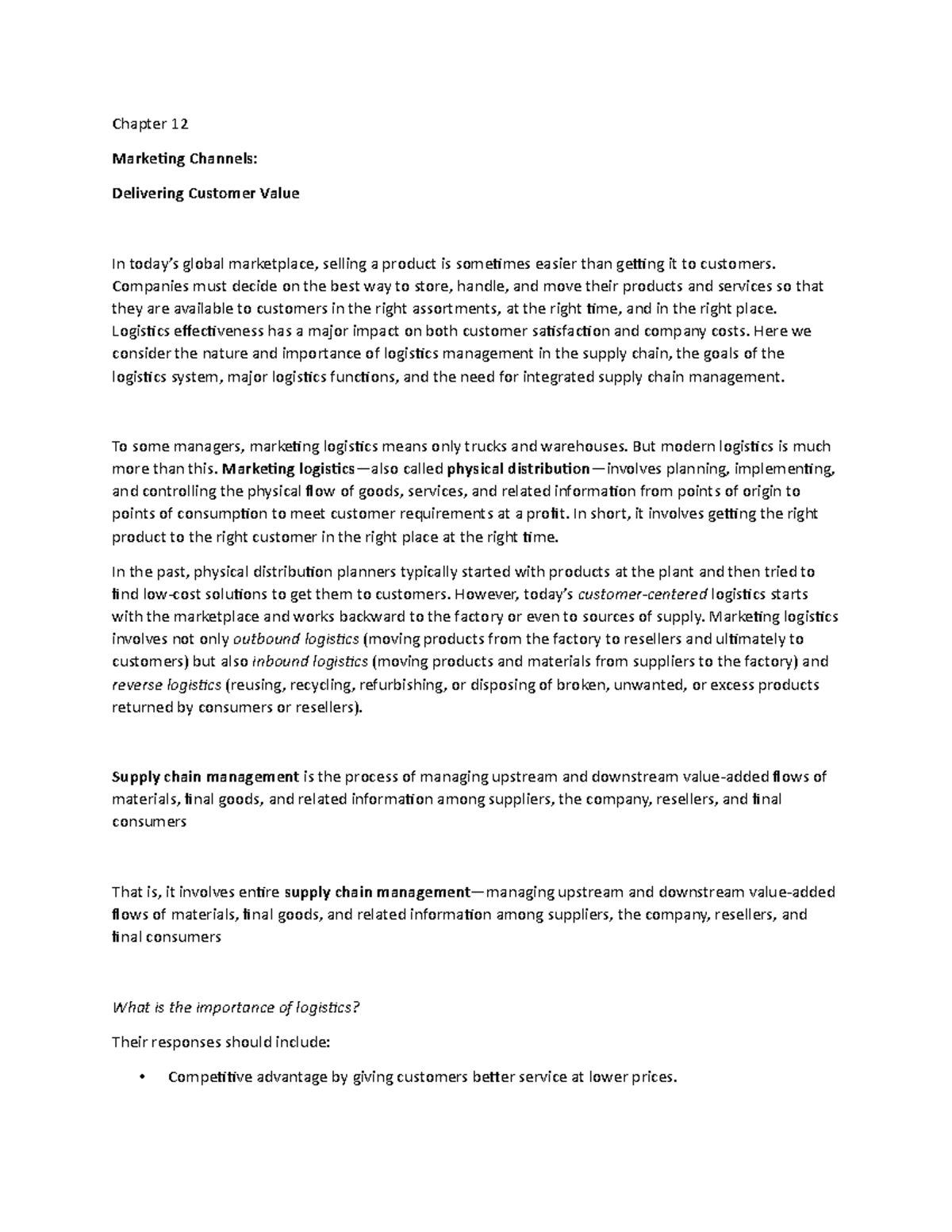 Chapter 12k - Lecture notes 12 - Chapter 12 Marketing Channels ...