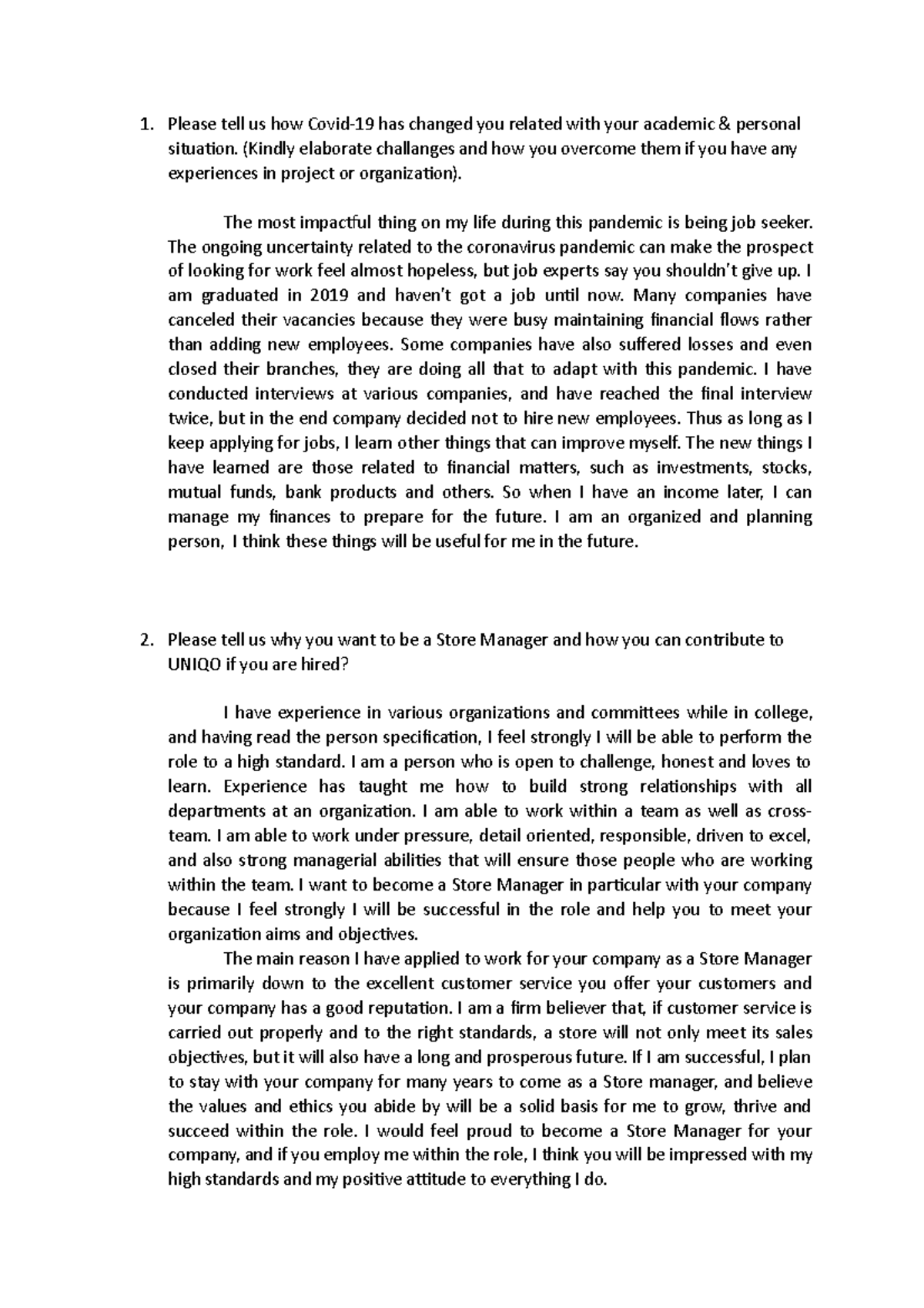 Essay Sample manager - Please tell us how Covid-19 has changed you ...