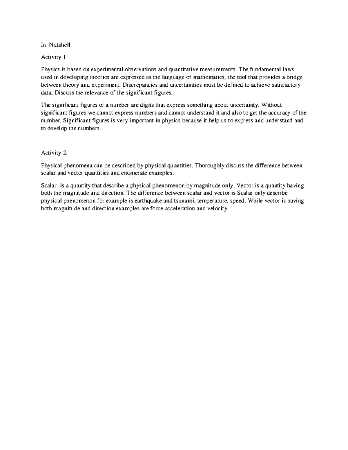 In Nutshell - additional info - In Nutshell Activity 1 Physics is based ...