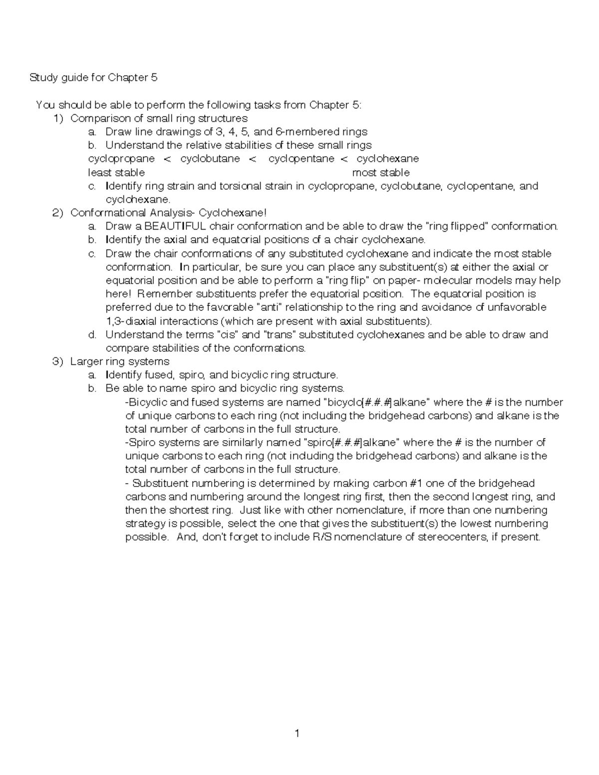 ORGO 5 - lesson practice - Study guide for Chapter 5 You should be able ...