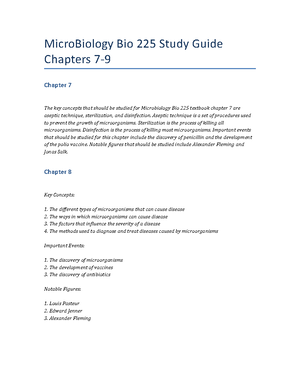 Micro Biology Bio 225 Study Guide Chapters 1-3 - MicroBiology Bio 225 ...