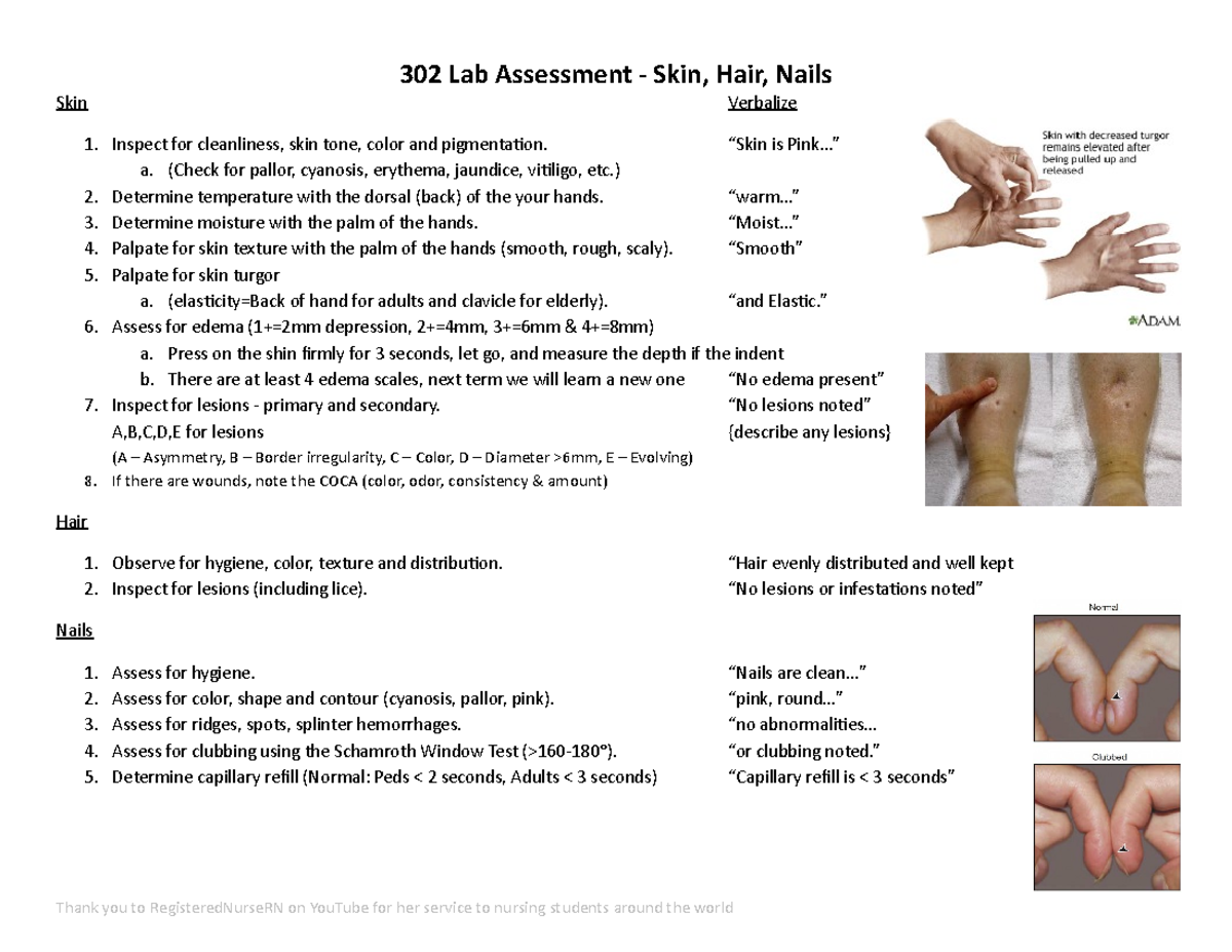 302 Lab Wk2 Assessment Skin Hair Nails - 302 Lab Assessment - Skin ...