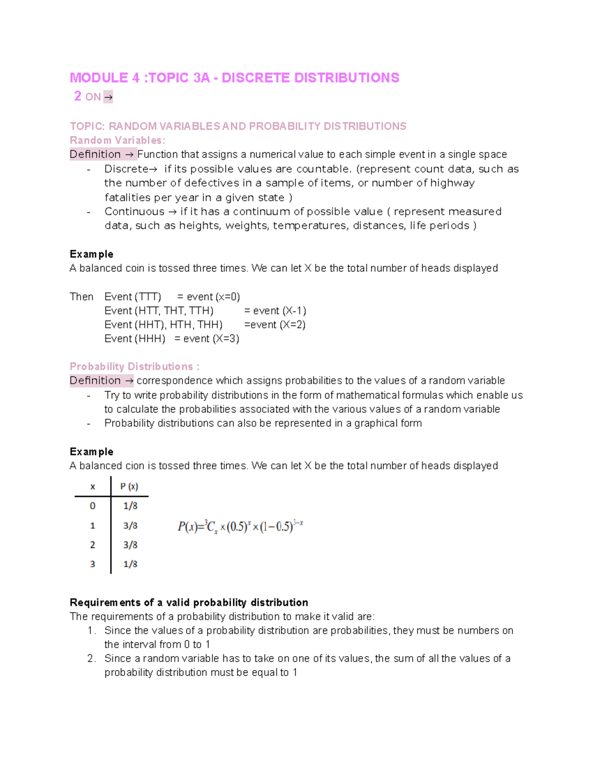 Stats Week 4 - MODULE 4 :TOPIC 3A - DISCRETE DISTRIBUTIONS 2 ON → TOPIC ...