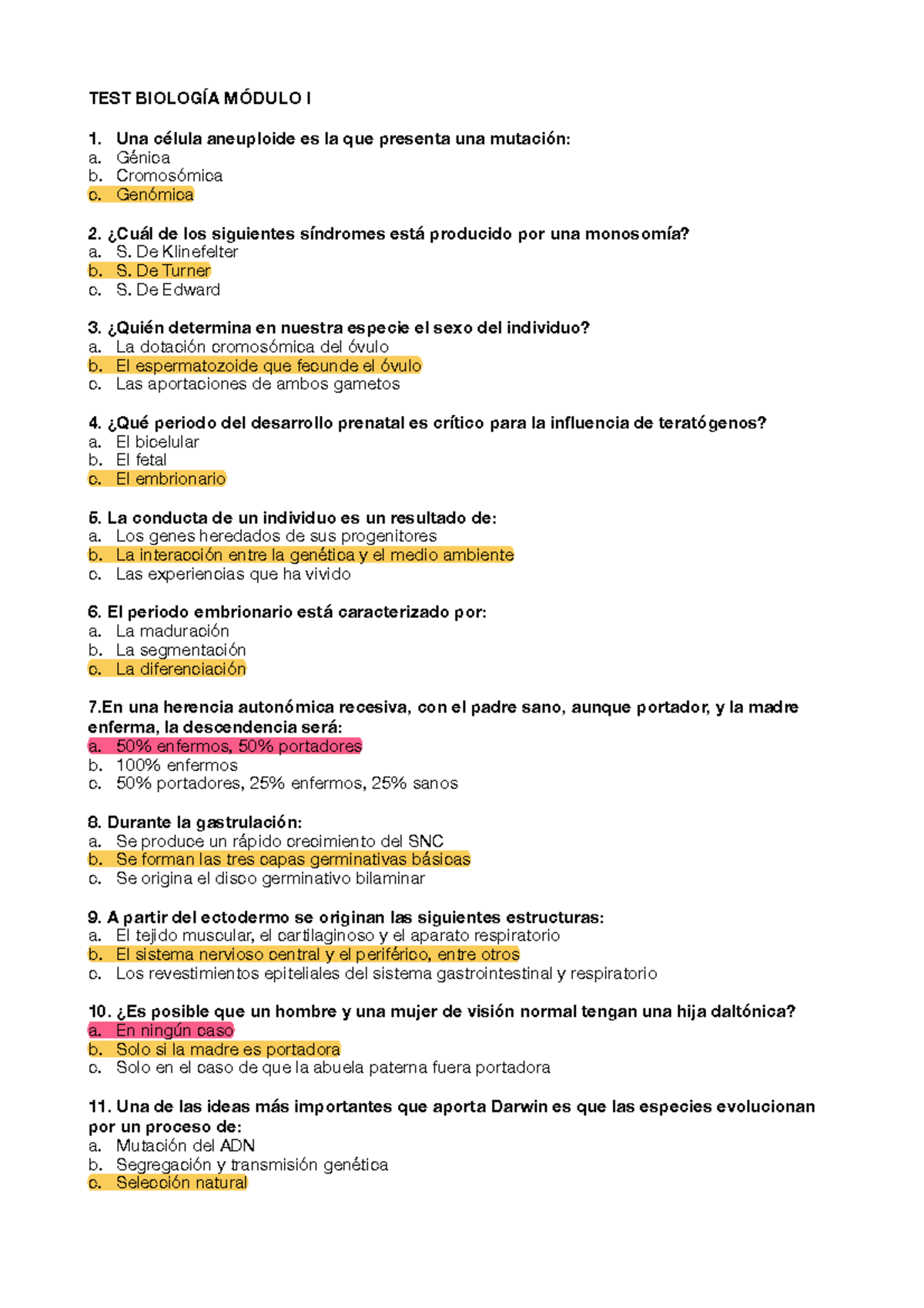 Test bio modulo I - Test bio del módulo 1 - TEST BIOLOGÍA MÓDULO I Una ...