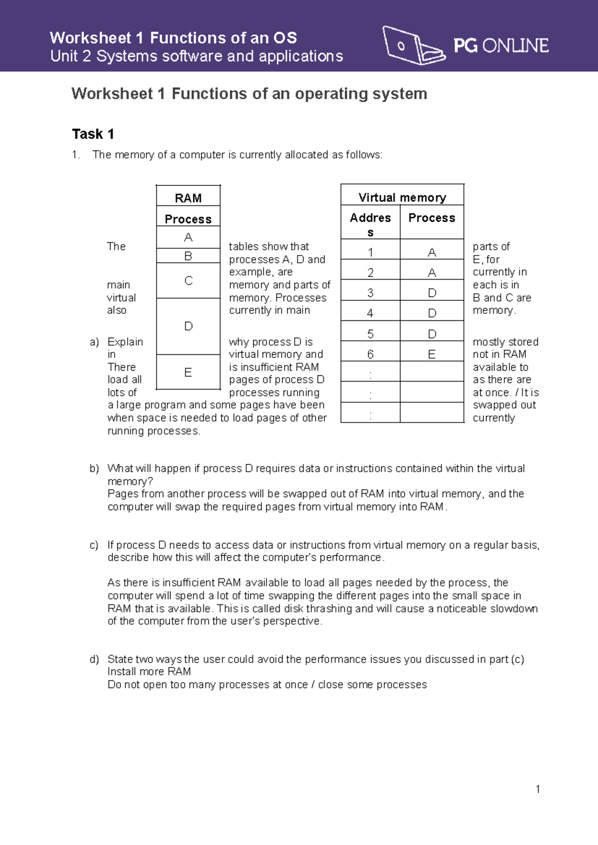 Systems software Worksheet 1 Task 1 Answers - Worksheet 1 Functions of ...