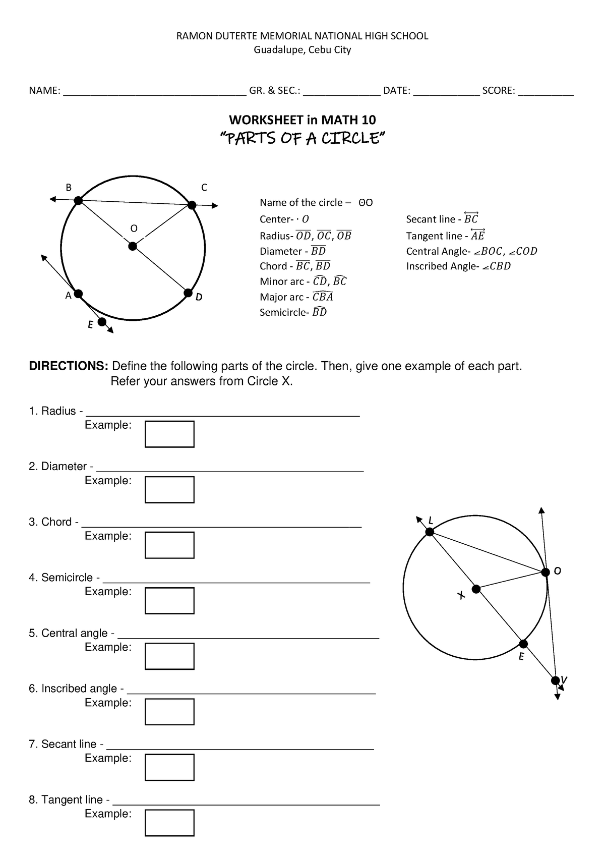 G10 Remedial Parts OF A Circle - B A C RAMON DUTERTE MEMORIAL NATIONAL ...