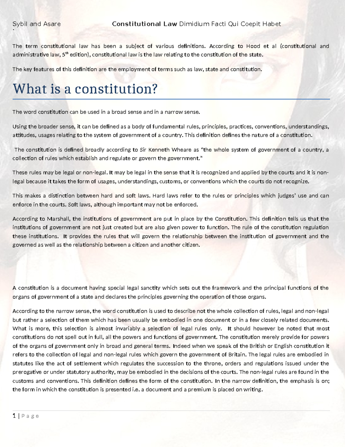 Const law notes - ` The term constitutional law has been a subject of ...