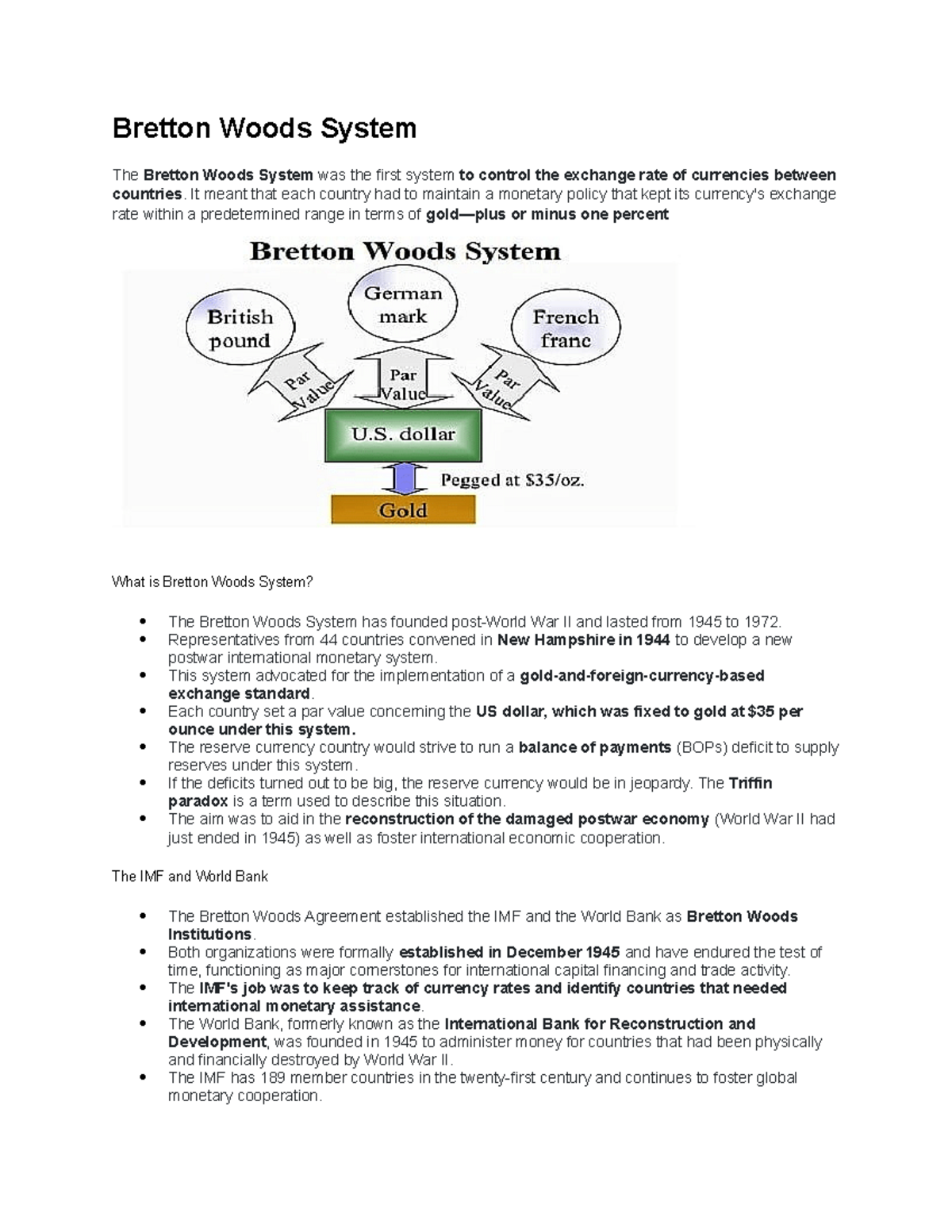 Bretton Woods System - It Meant That Each Country Had To Maintain A ...