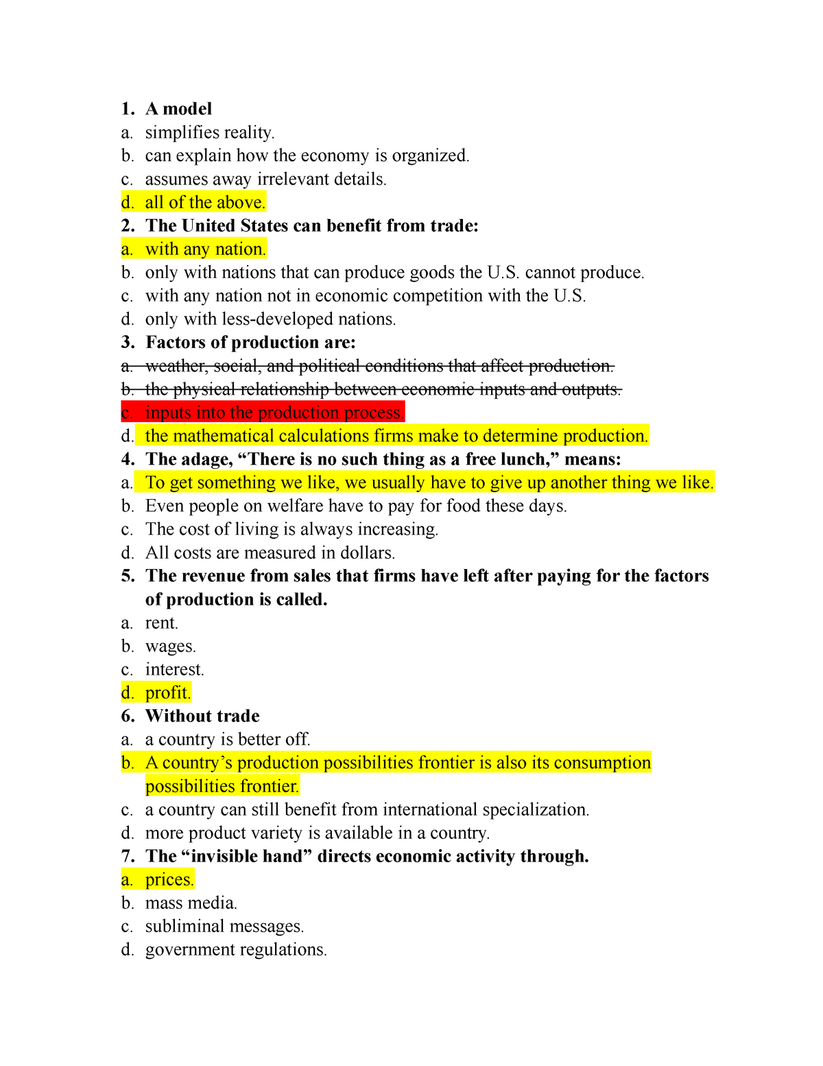 Quiz Introduction To Micro Economics Chapter 2 - A Model A. Simplifies ...