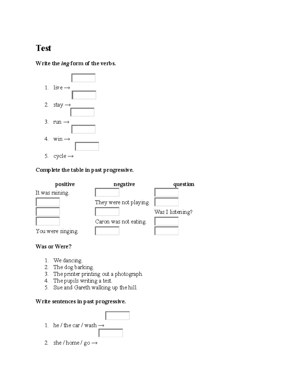 Vezbanje gramatike engleskog jezika Test Write the ing form of the