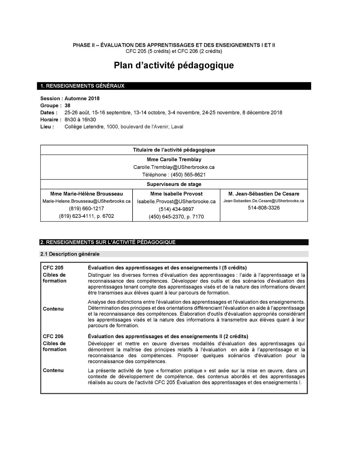 Plan Dactivité Pédagogique Cfc 206 A18 Gr 38 Phase Ii Évaluation Des Apprentissages Et Des 