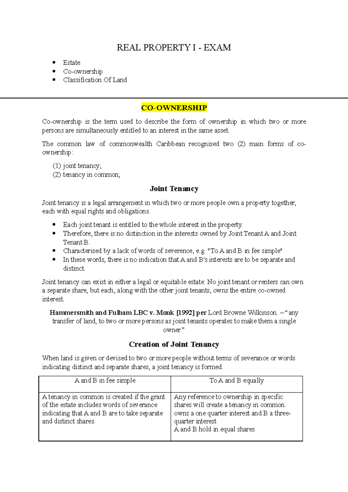 REAL Property I - Exam Prep - REAL PROPERTY I - EXAM Estate Co ...