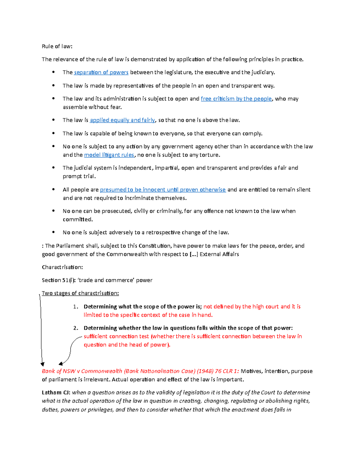 Con La Exam Notes - Rule of law: The relevance of the rule of law is ...