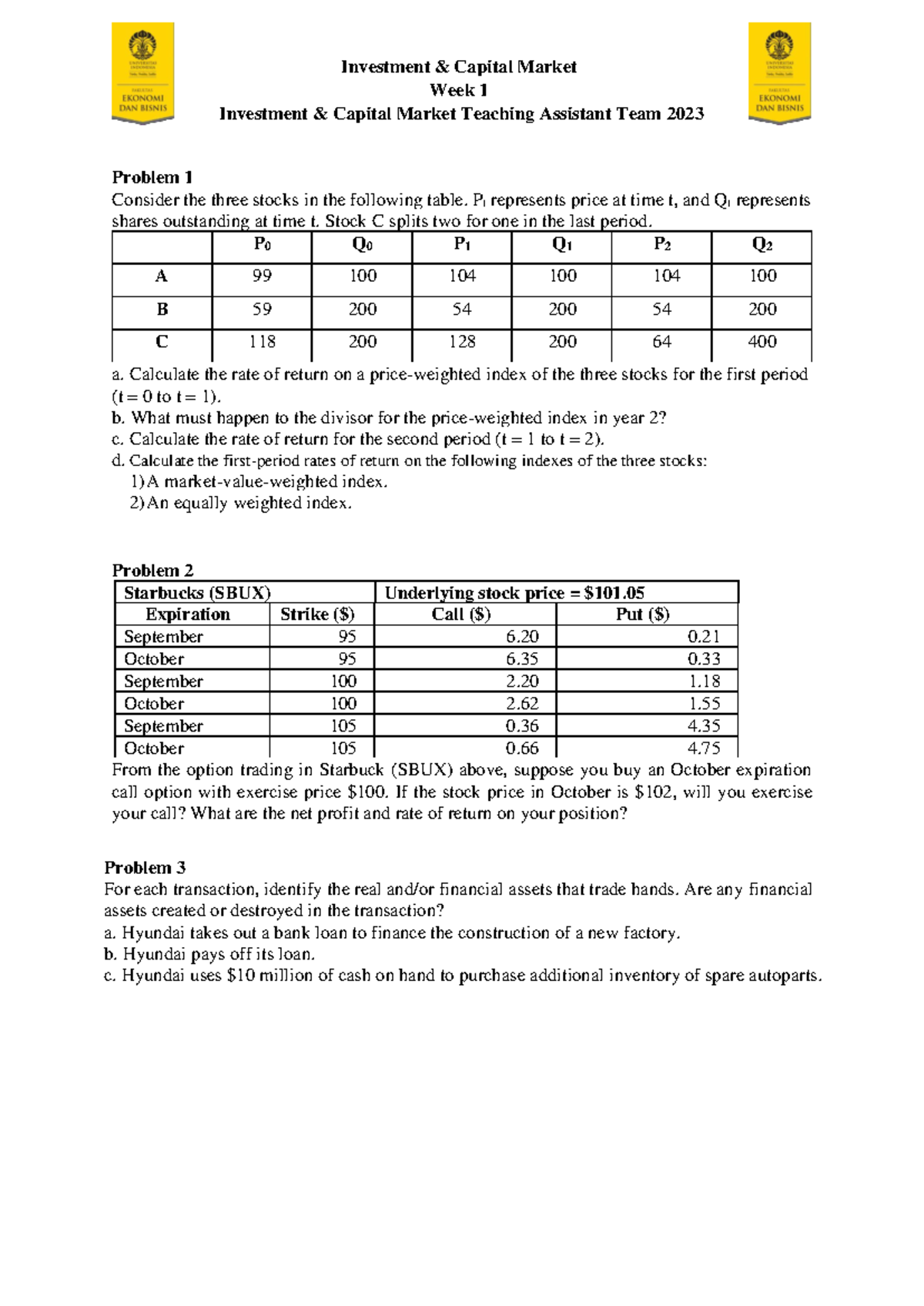 Soal Asistensi IPM Week 1 2023 Investment & Capital Market Week 1