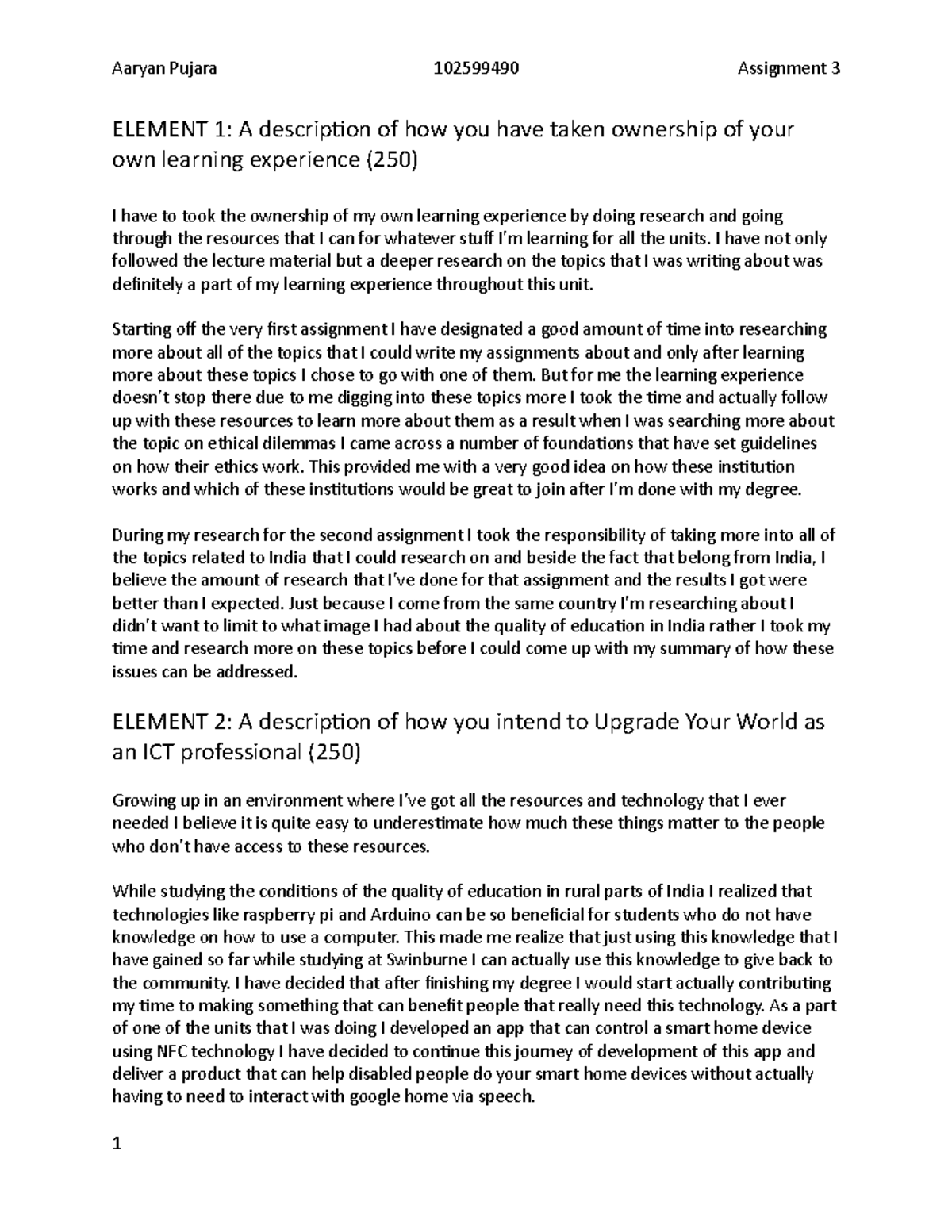 Ass3 - assignment 3 - Aaryan Pujara 102599490 Assignment 3 ELEMENT 1: A ...