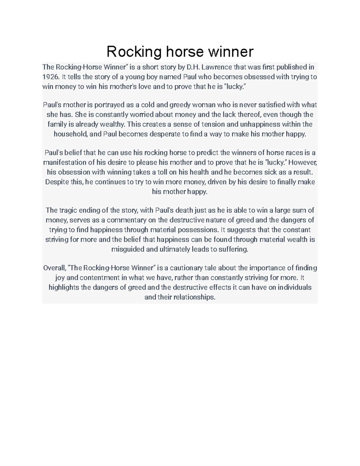 Rocking horse winner SEMINAR TOPICS Rocking horse winner The