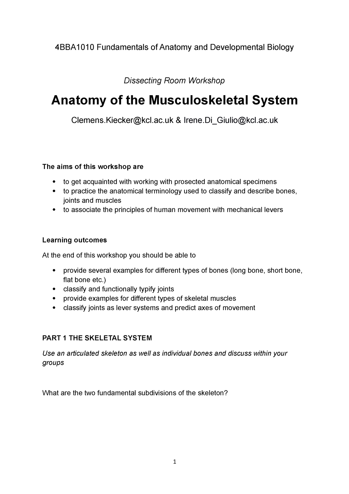 Musculoskeletal Workshop - 4BBA1010 Fundamentals Of Anatomy And ...