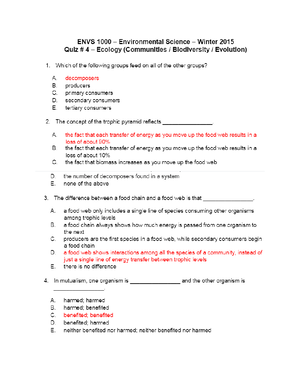 Biology 1010U Quiz 2 - BIOL1010U - Studocu