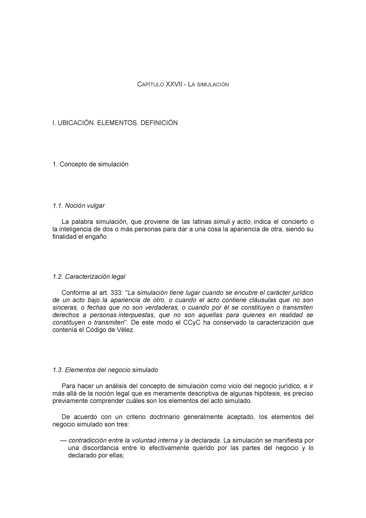 Derecho Civil Rivera Capítulo Xxvii CapÍtulo Xxvii La SimulaciÓn I UbicaciÓn Elementos 8149