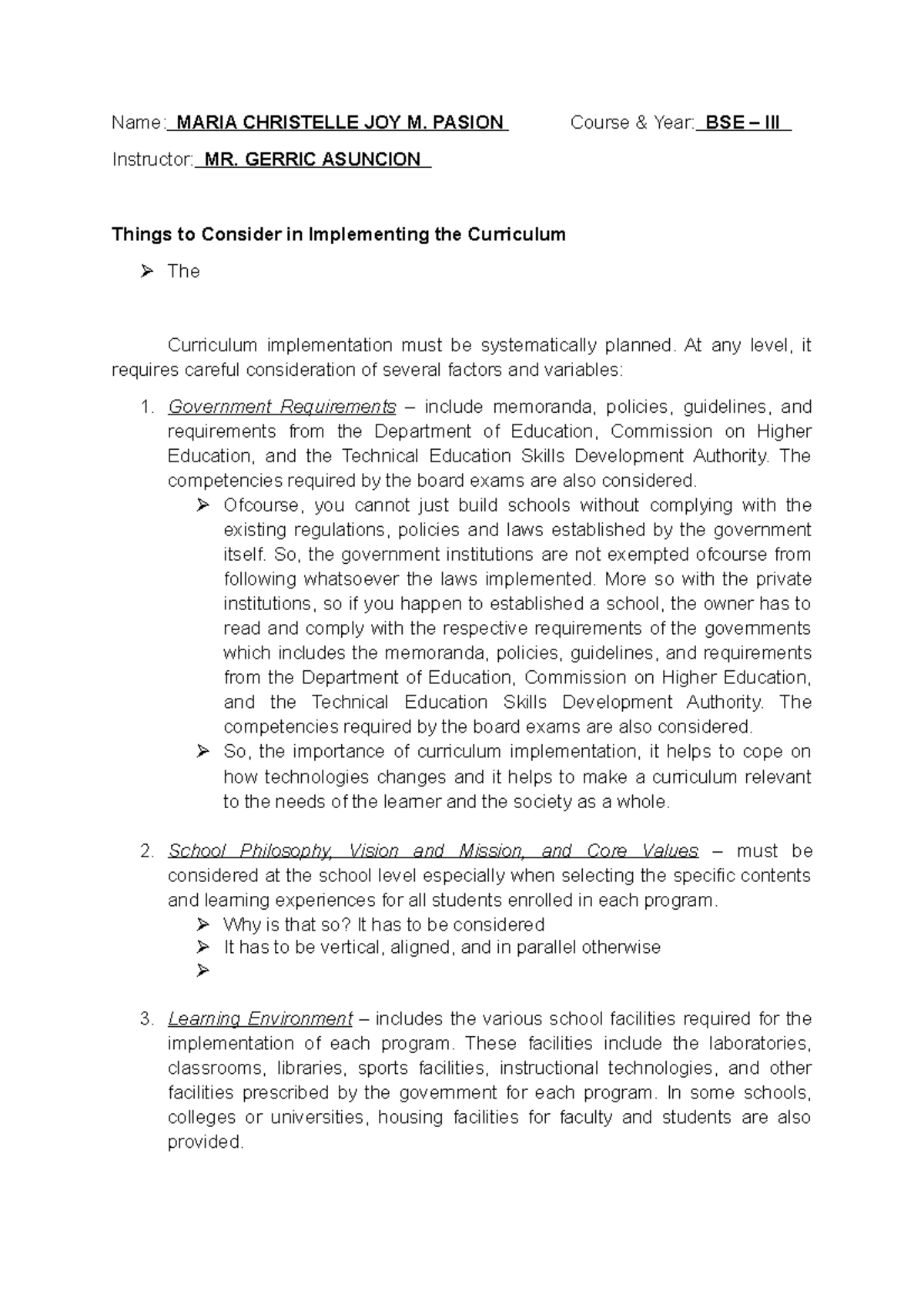PROF ED 9 Report Explanations - Name: MARIA CHRISTELLE JOY M. PASION ...