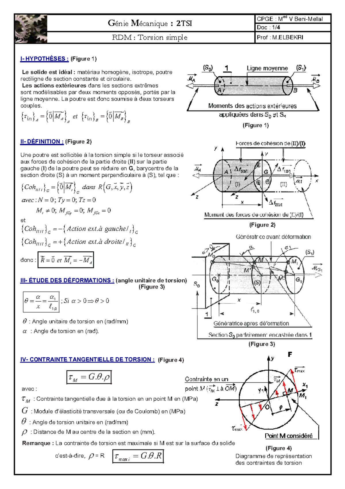 Cours 018 Torsion Simple G nie M canique 2 TSI Doc 1 RDM 