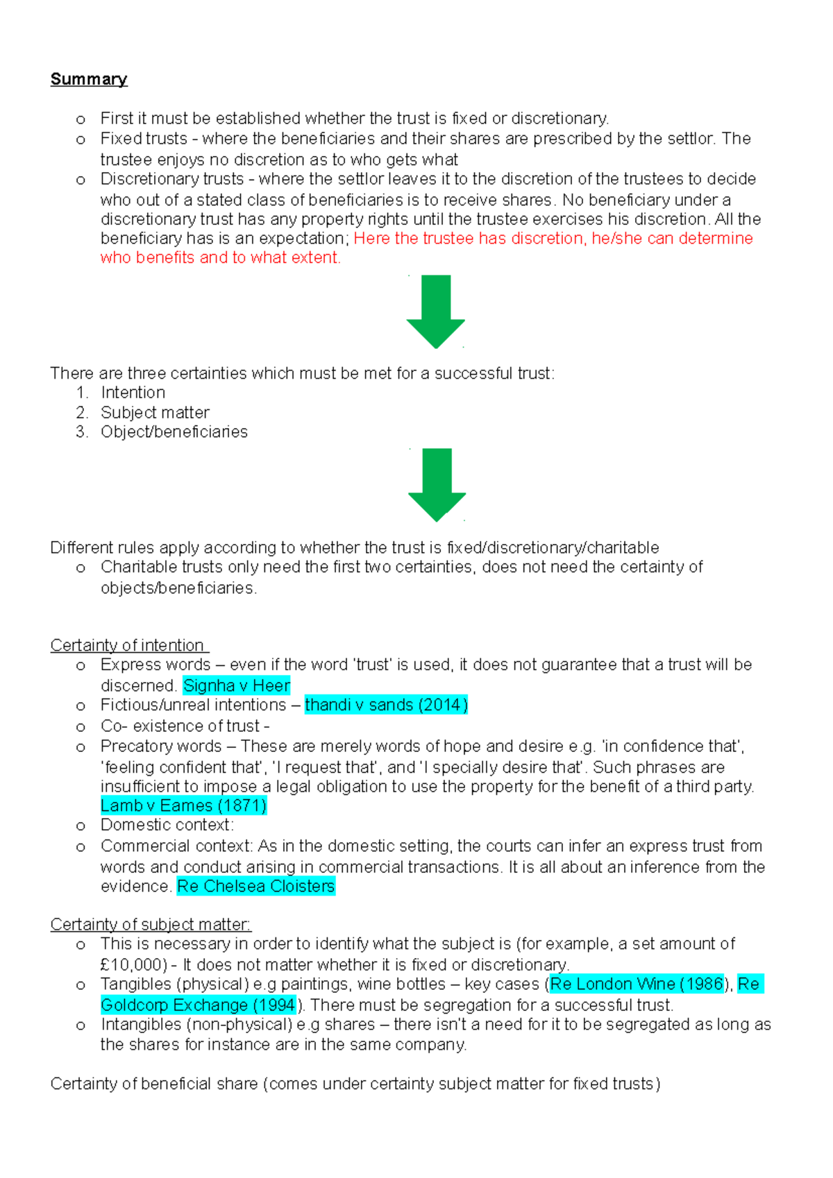 Summary - notes - Summary o First it must be established whether the ...