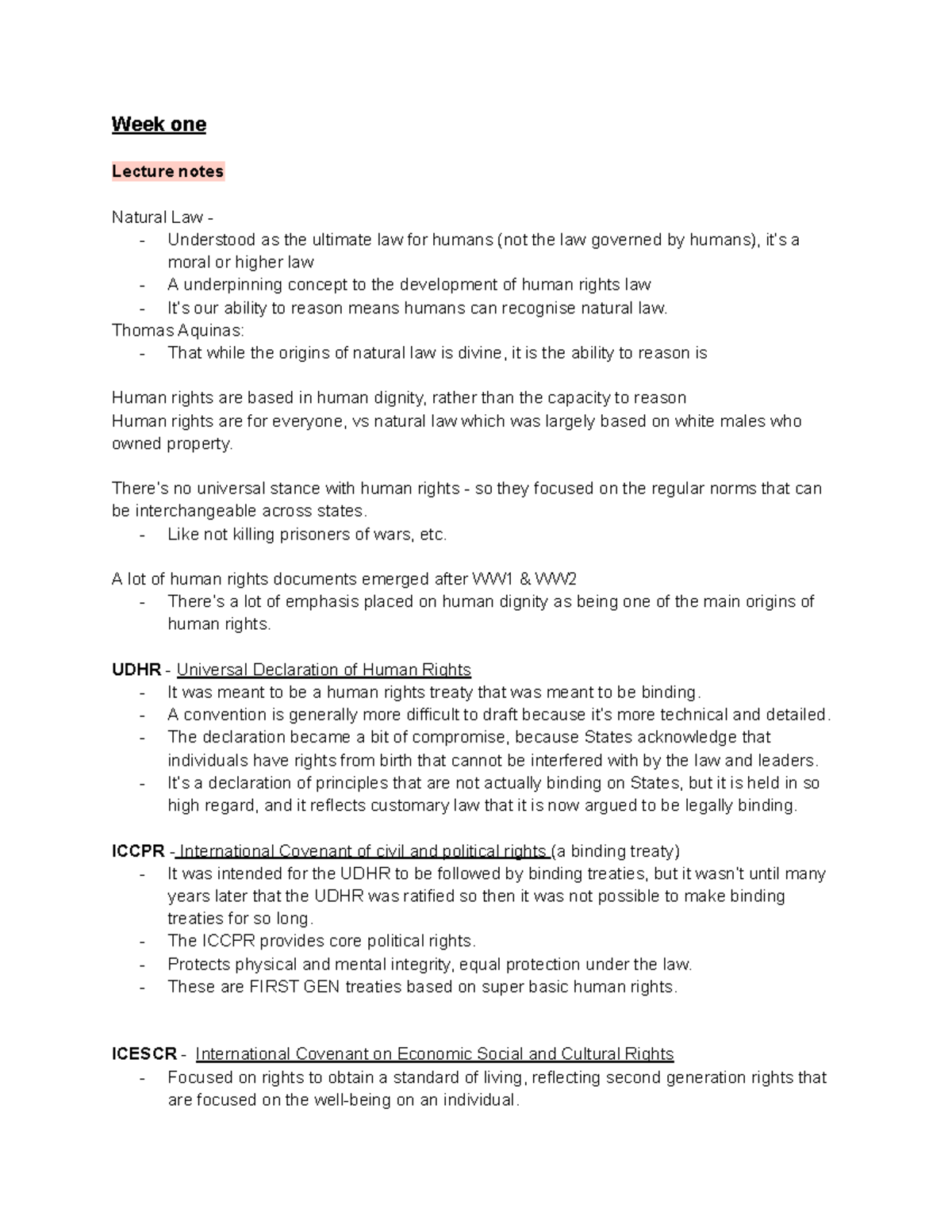 Lecture and reading notes weeks 1-4 - Week one Lecture notes Natural ...