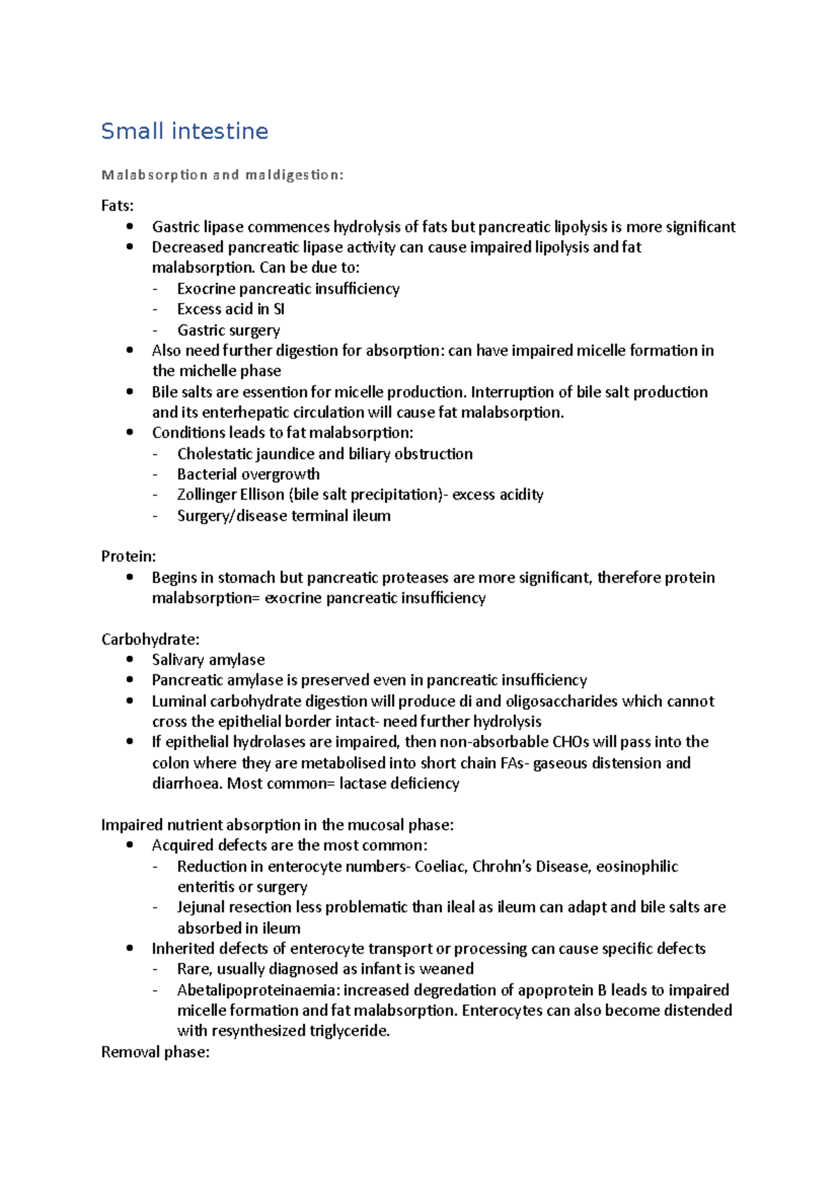 Small intestine - Weekly Summary from lecture notes and practicals MD2 ...